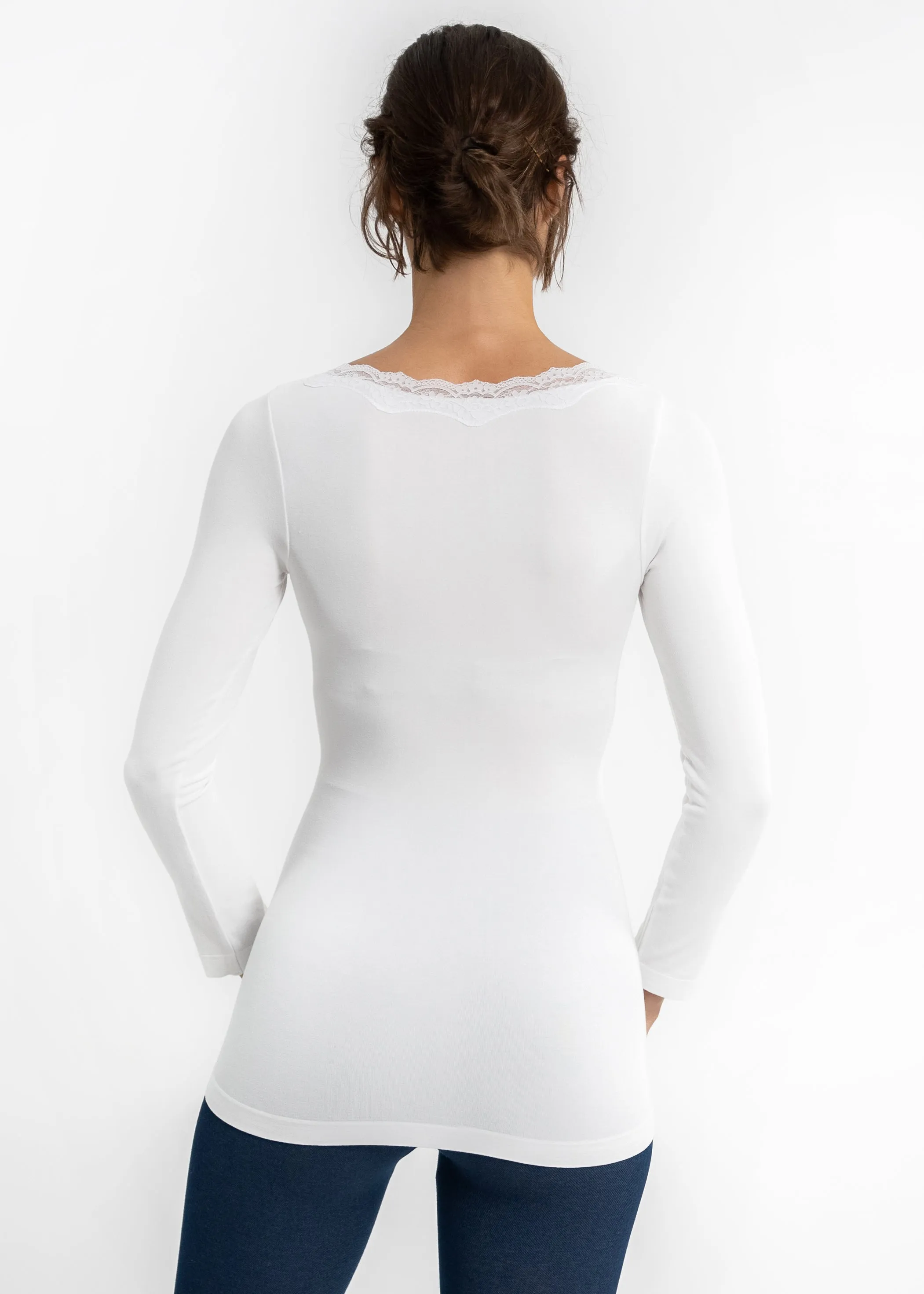 Lace Trim V-Neck Long Sleeve Top