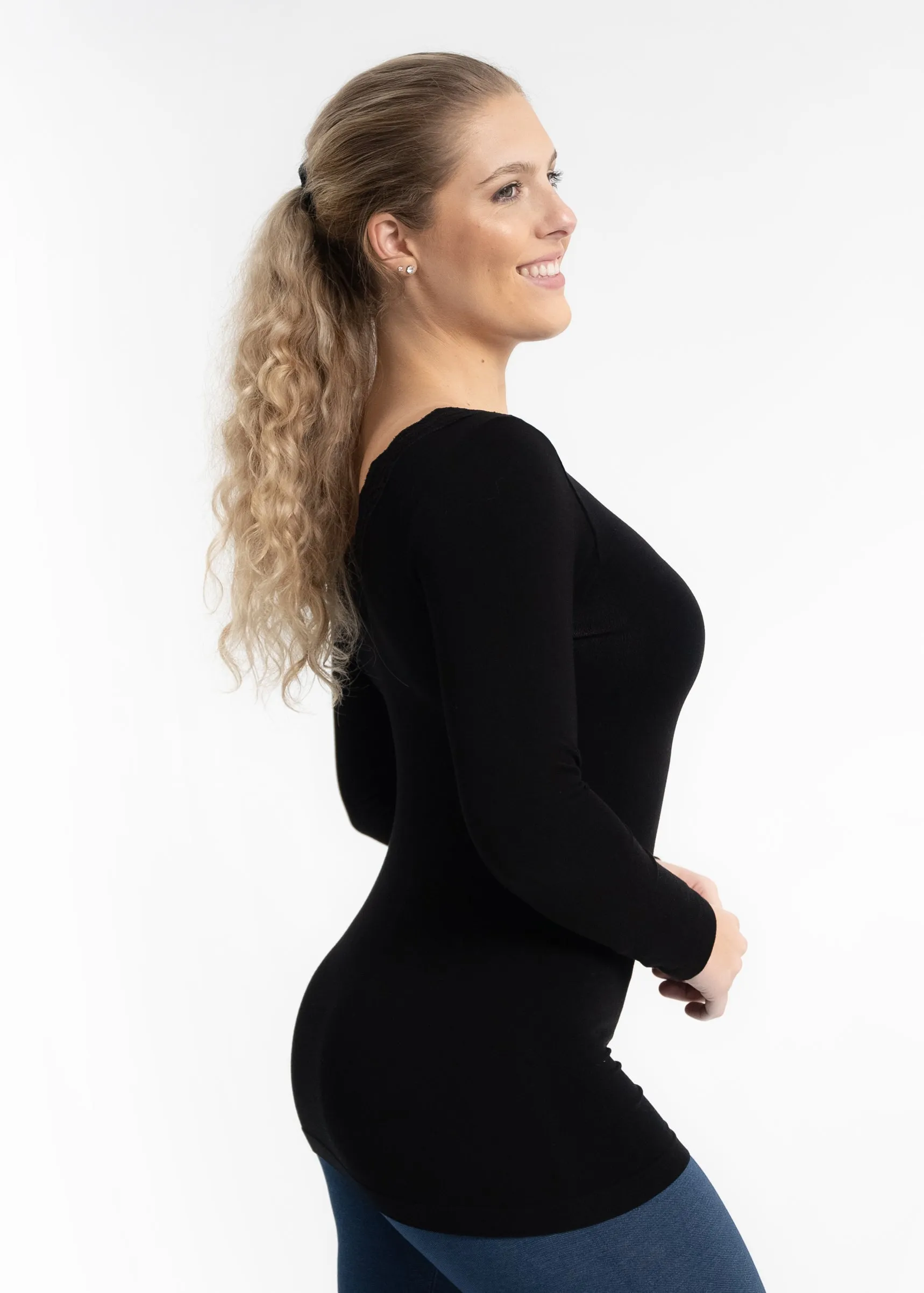 Lace Trim V-Neck Long Sleeve Top