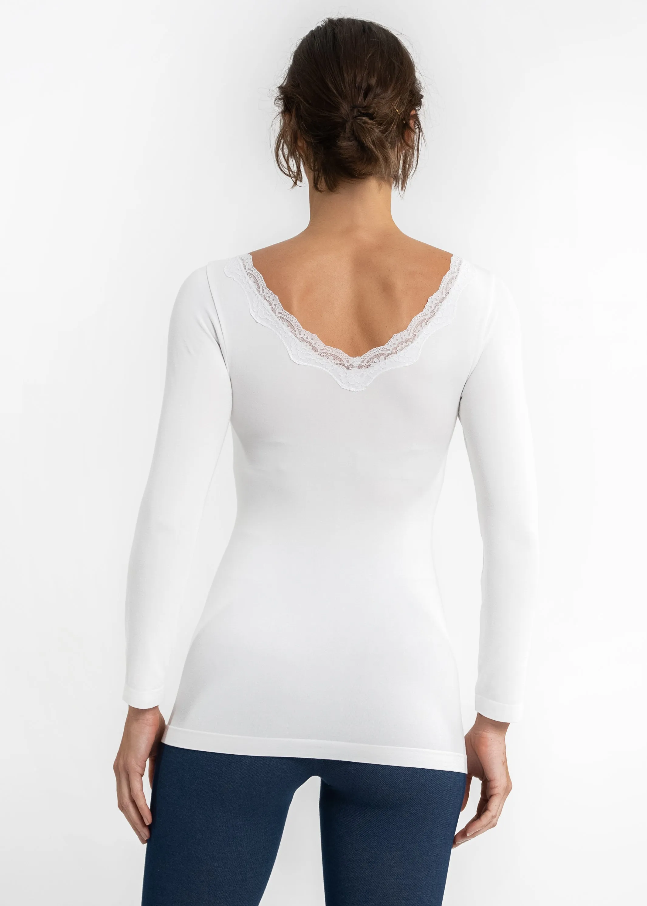 Lace Trim V-Neck Long Sleeve Top