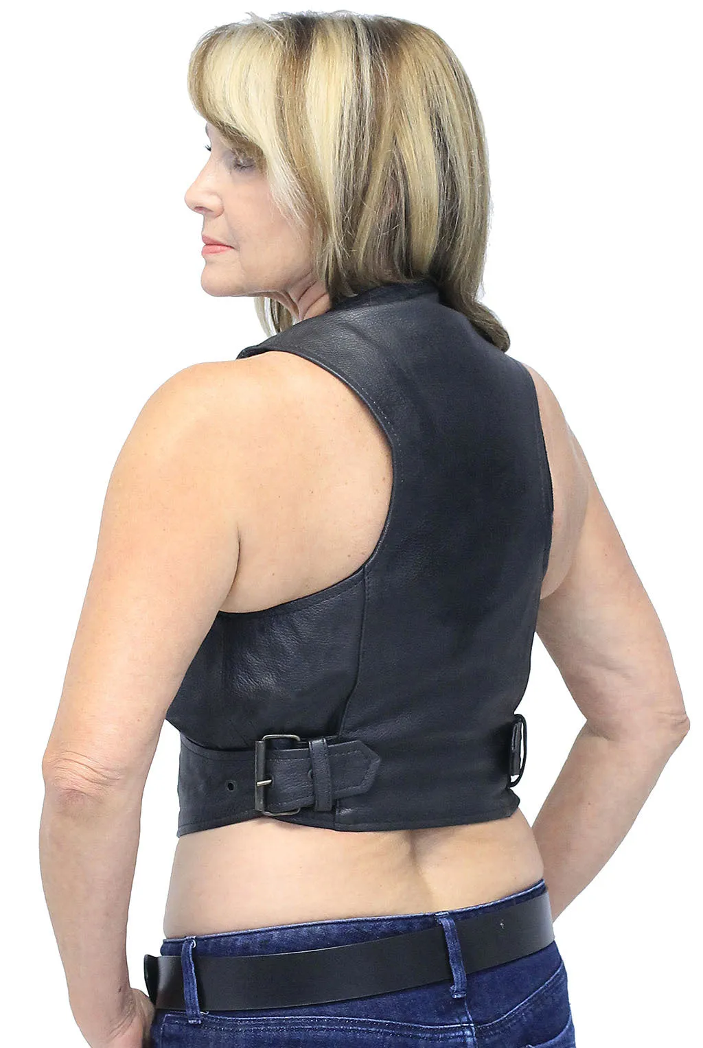 Leather Bound Buckle Vest #VL11230BK ()