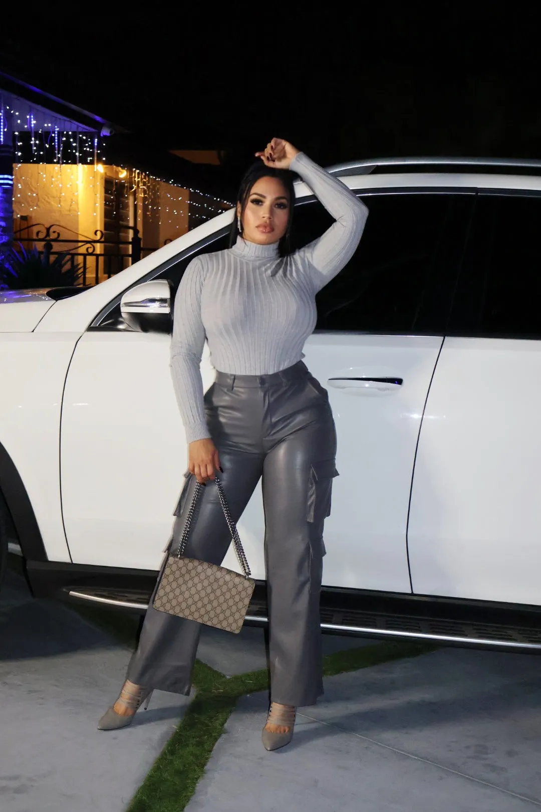 Leather stretch pants
