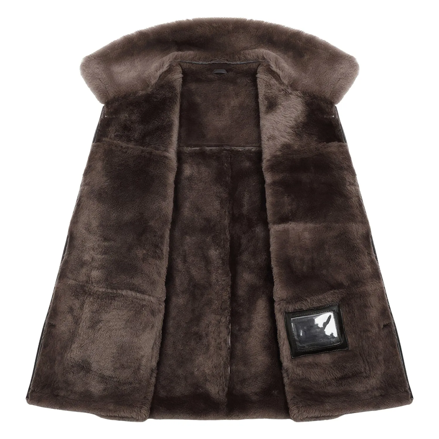 Men’s Coffee Brown Genuine Sheepskin Sherpa Shearling Faux Fur Lined Vest Winter Warm Thick Sleeveless Leather Waistcoat
