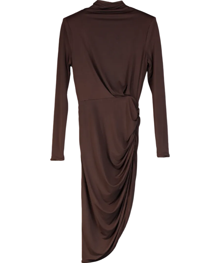 Mimii London Brown Asymmetric Ruched Long Sleeve Dress UK XS