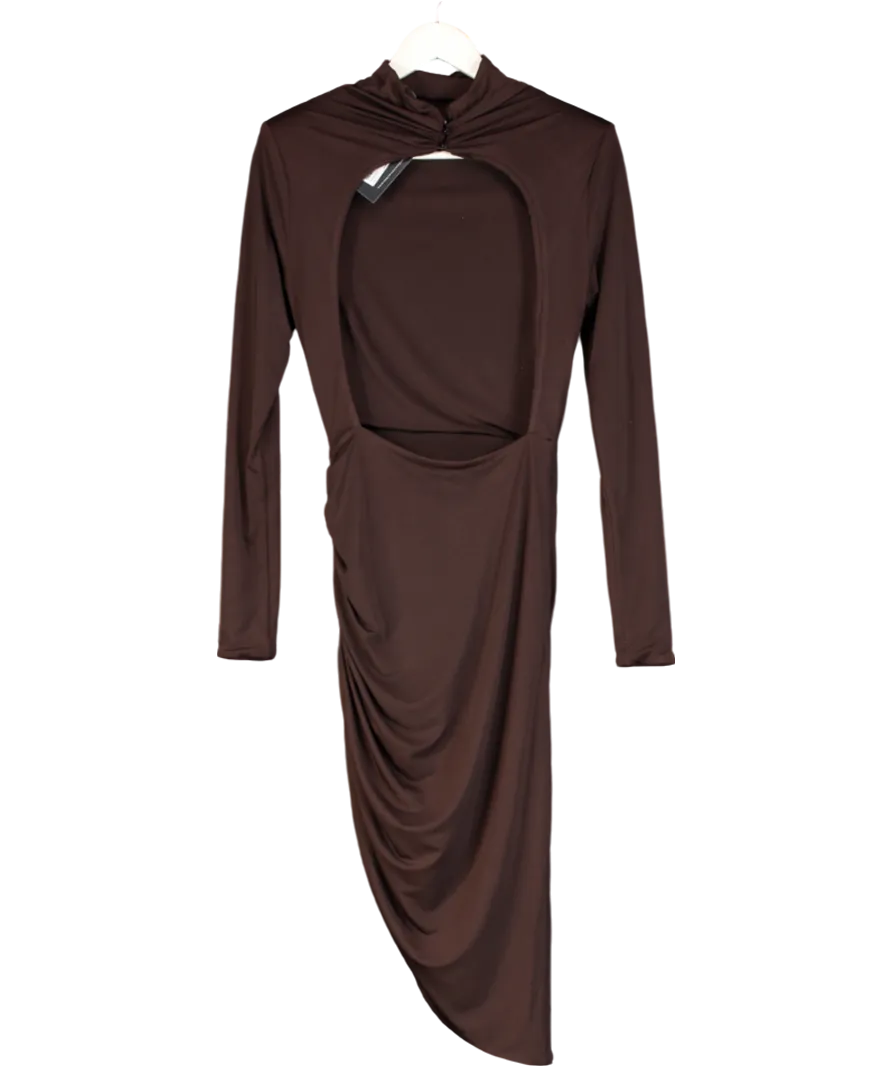 Mimii London Brown Asymmetric Ruched Long Sleeve Dress UK XS