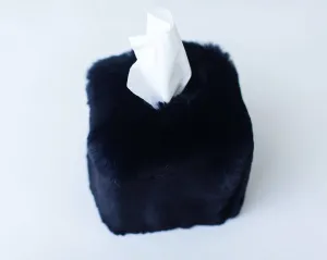 Navy Faux Fur Tissue Box Cover by Evelyne Prélonge