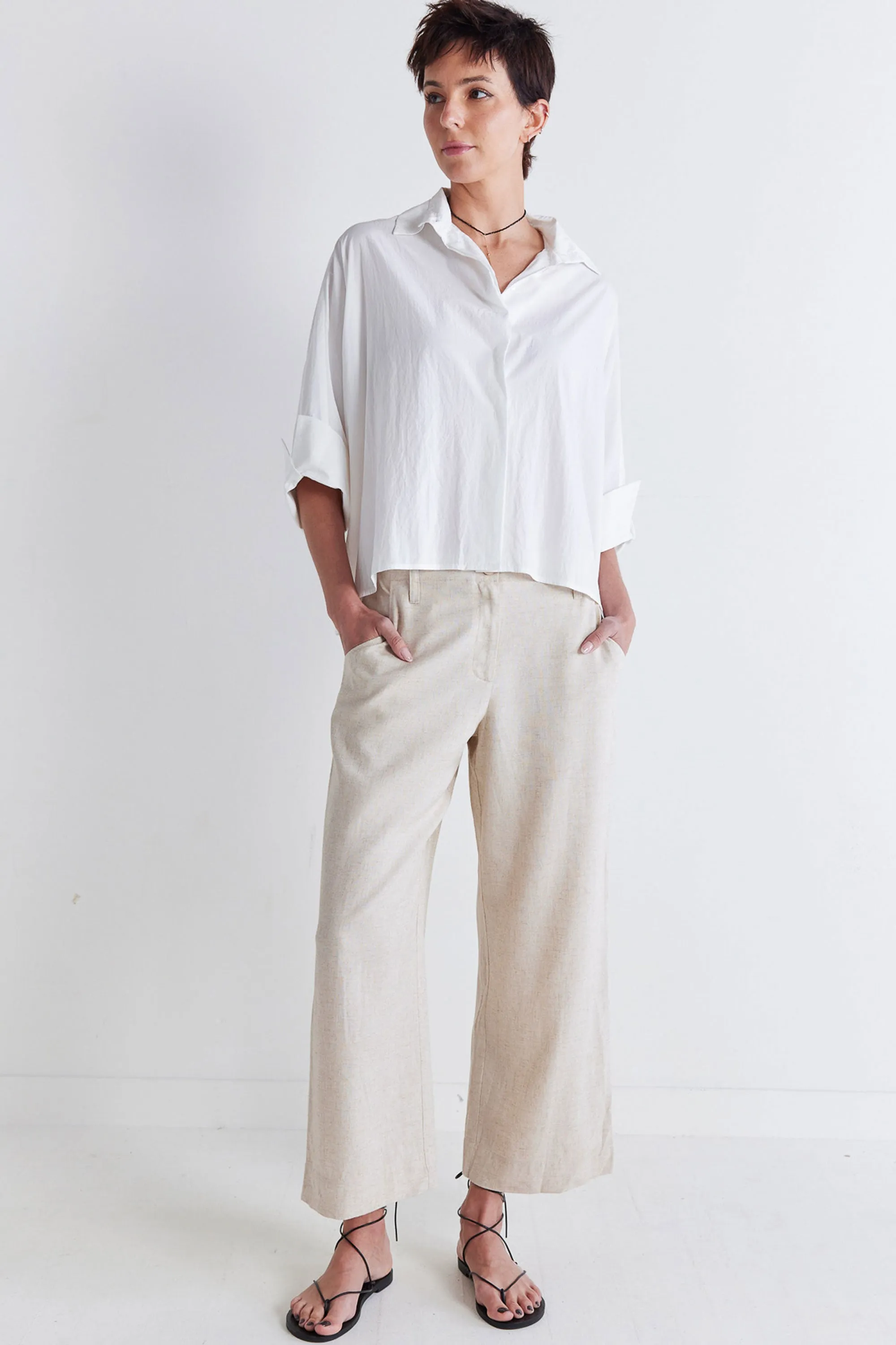 Oversized Poplin Cropped Blouse
