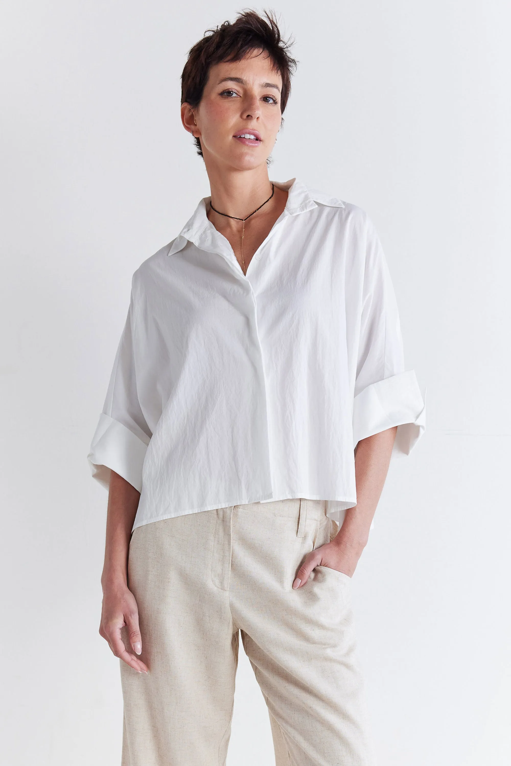 Oversized Poplin Cropped Blouse