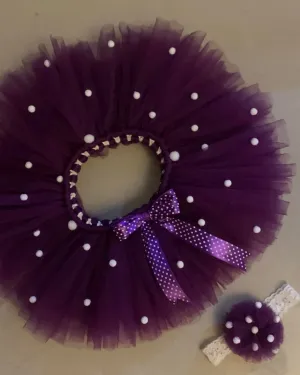 Plum Perfection Tulle Tutu and Floral Headband Set