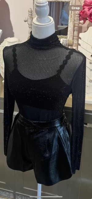 Rhinestone Mesh Bodysuit - Black