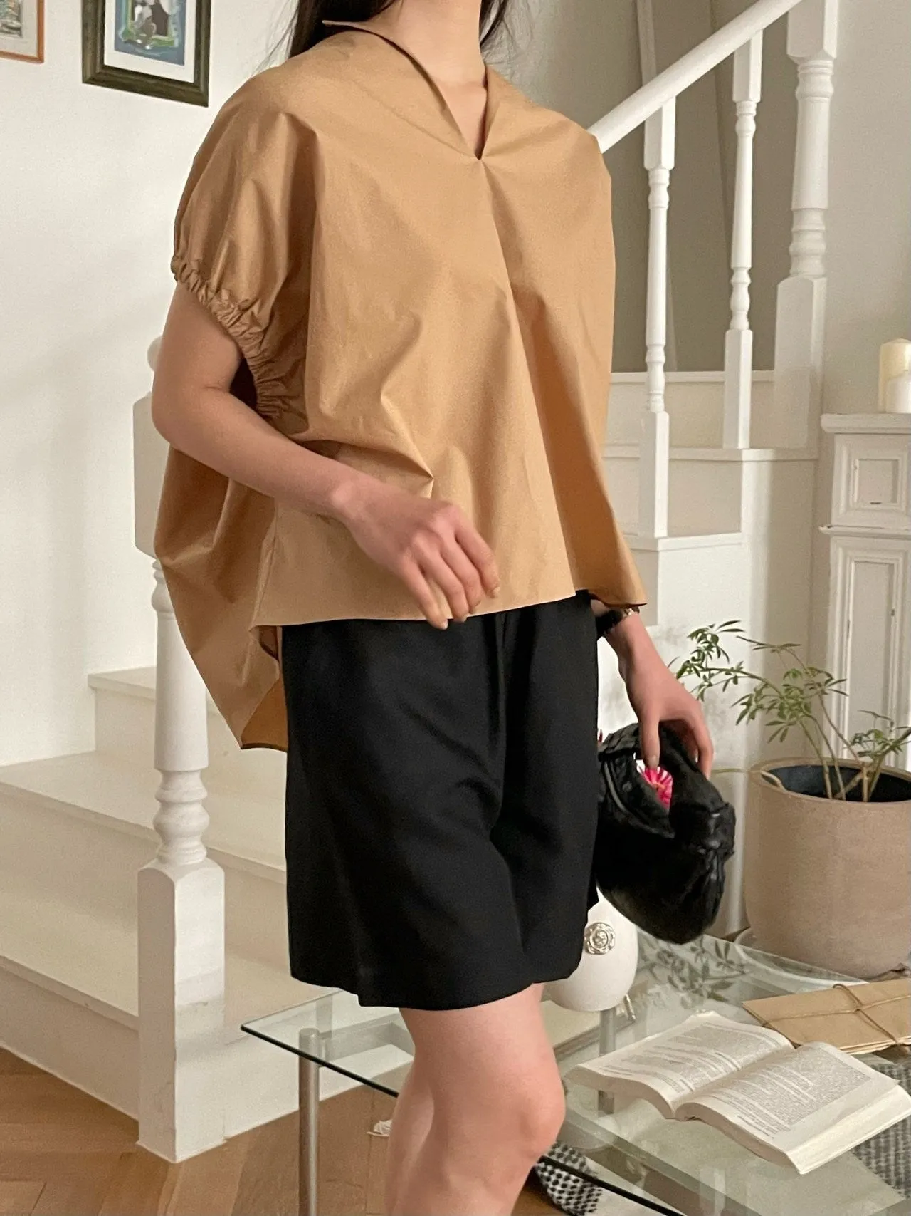 SHIRRING OVERSIZED BLOUSE