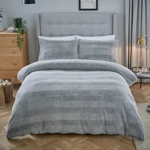 Silentnight Faux Fur Duvet Set Grey Long Pile Easy Care