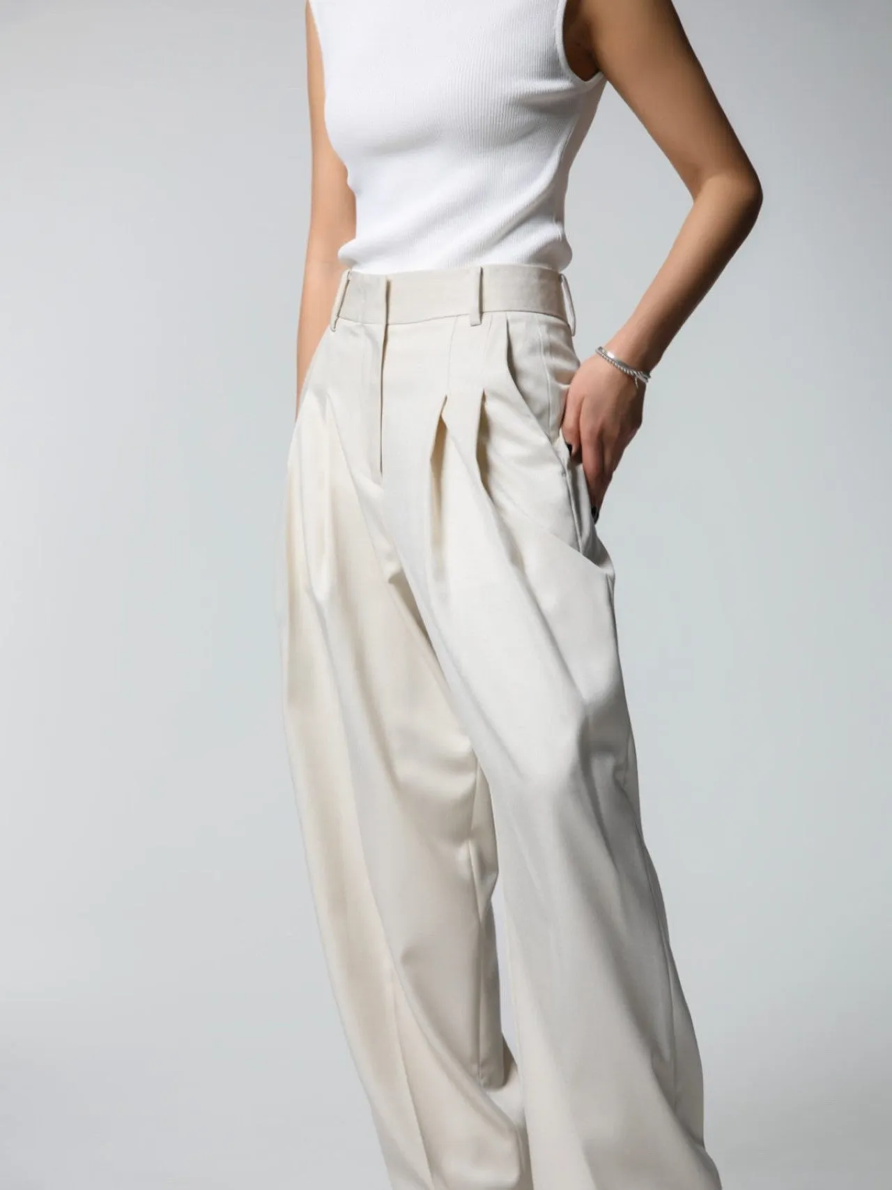 SOFT TOUCH PIN TUCK WIDE TROUSERS
