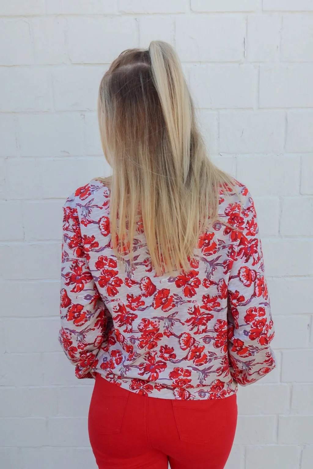 Tribal Brand Scarlet Printed Button Up Blouse With Tie Hem