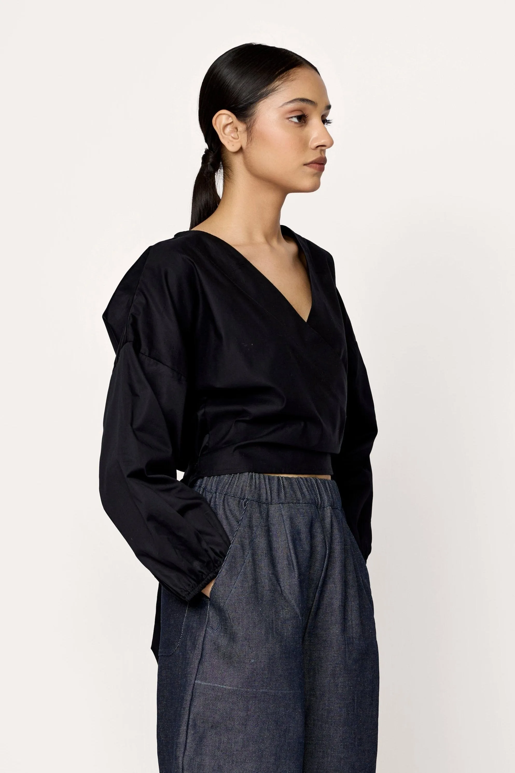 V-neck Wrap Blouse - Black