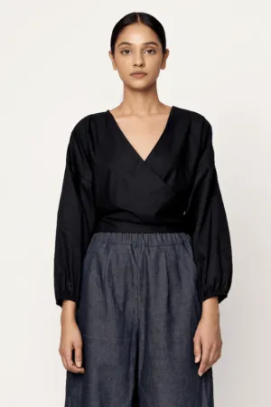 V-neck Wrap Blouse - Black