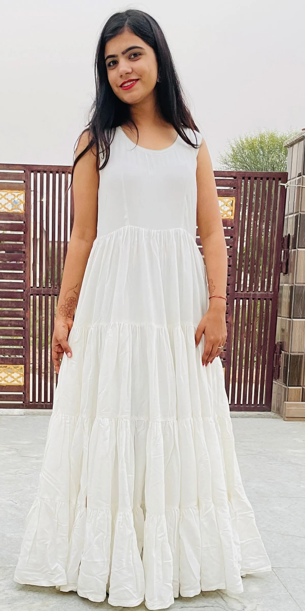 White Flared Pure Muslin Long Dress , with Mustard Hand embroidered Jacket