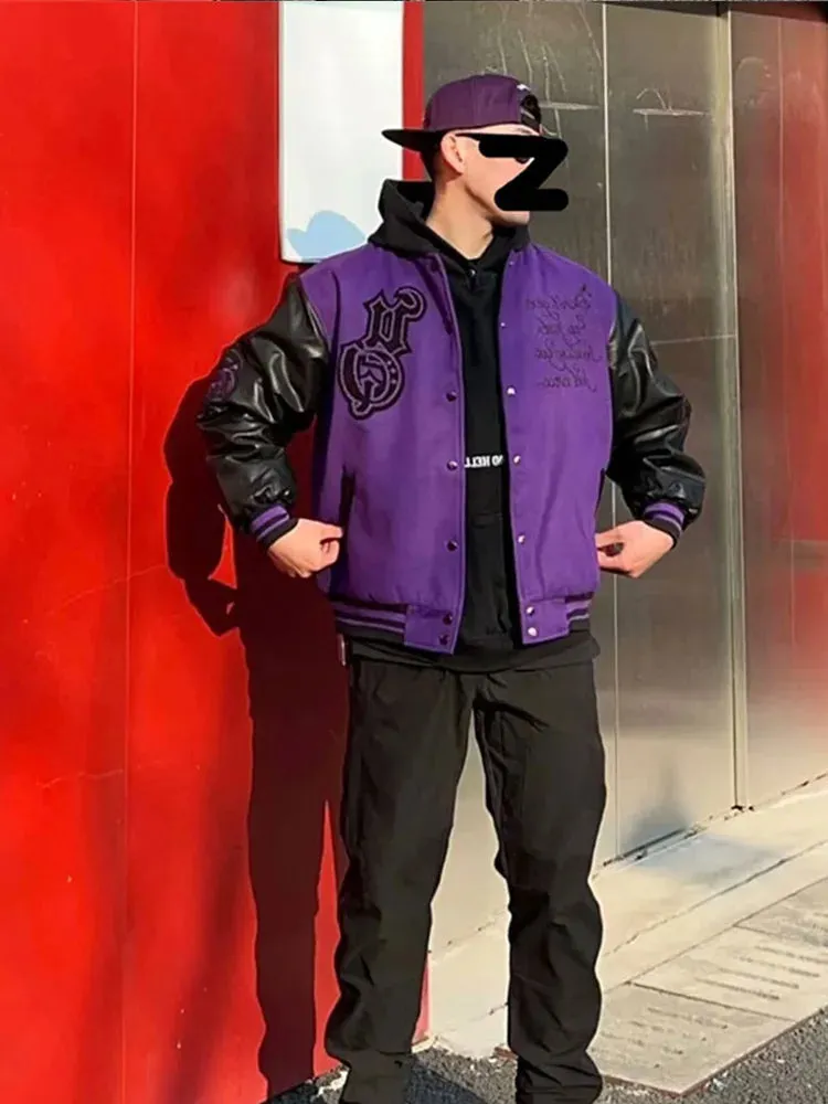 Wiaofellas  -  Fashion Retro Patchwork Embroidered Baseball Jacket Men's and Women's Spring Autumn American Style Casual Loose High Street Coat