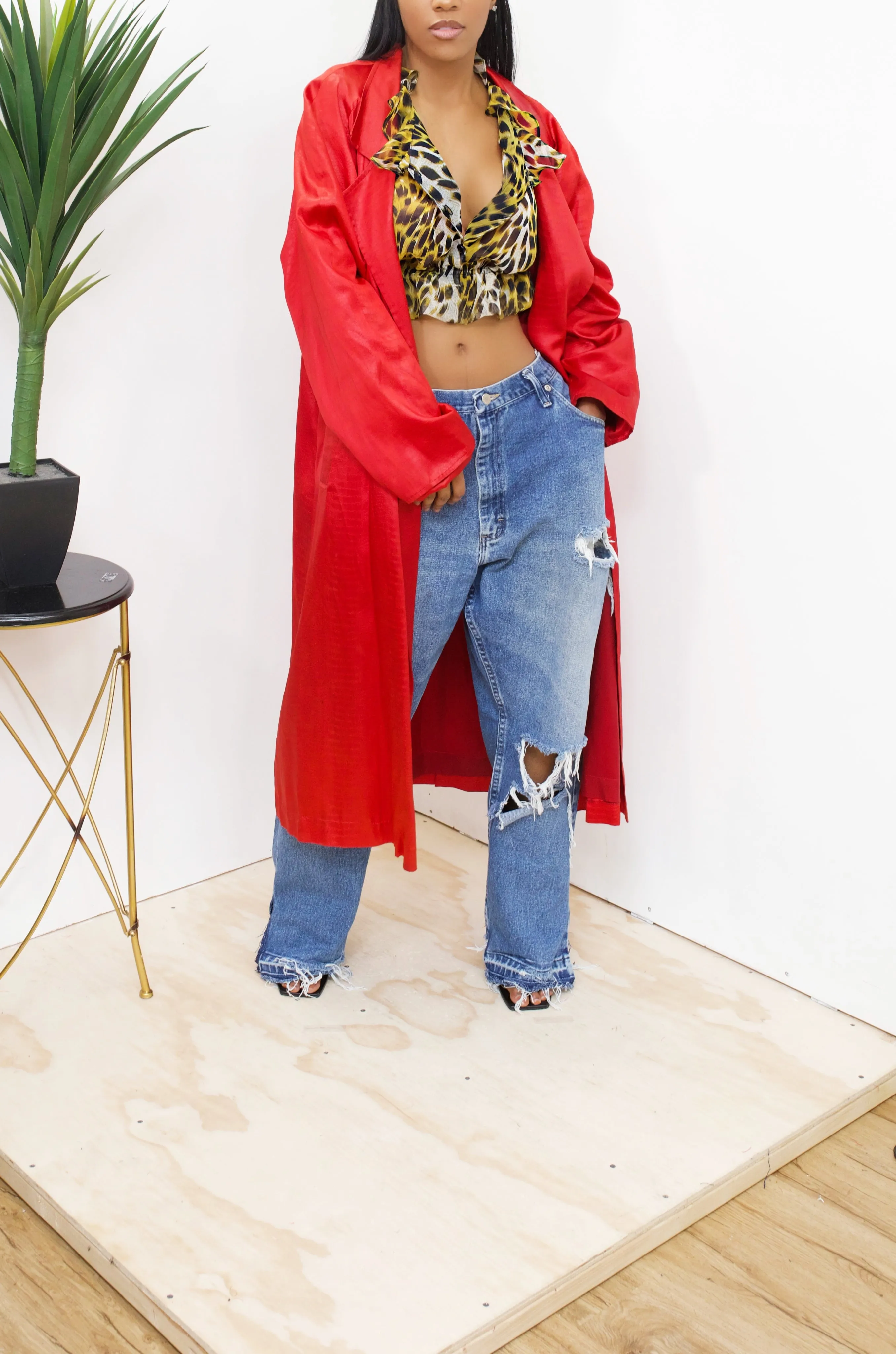 Yellow white black cheetah ruffle crop blouse- FINAL SALE