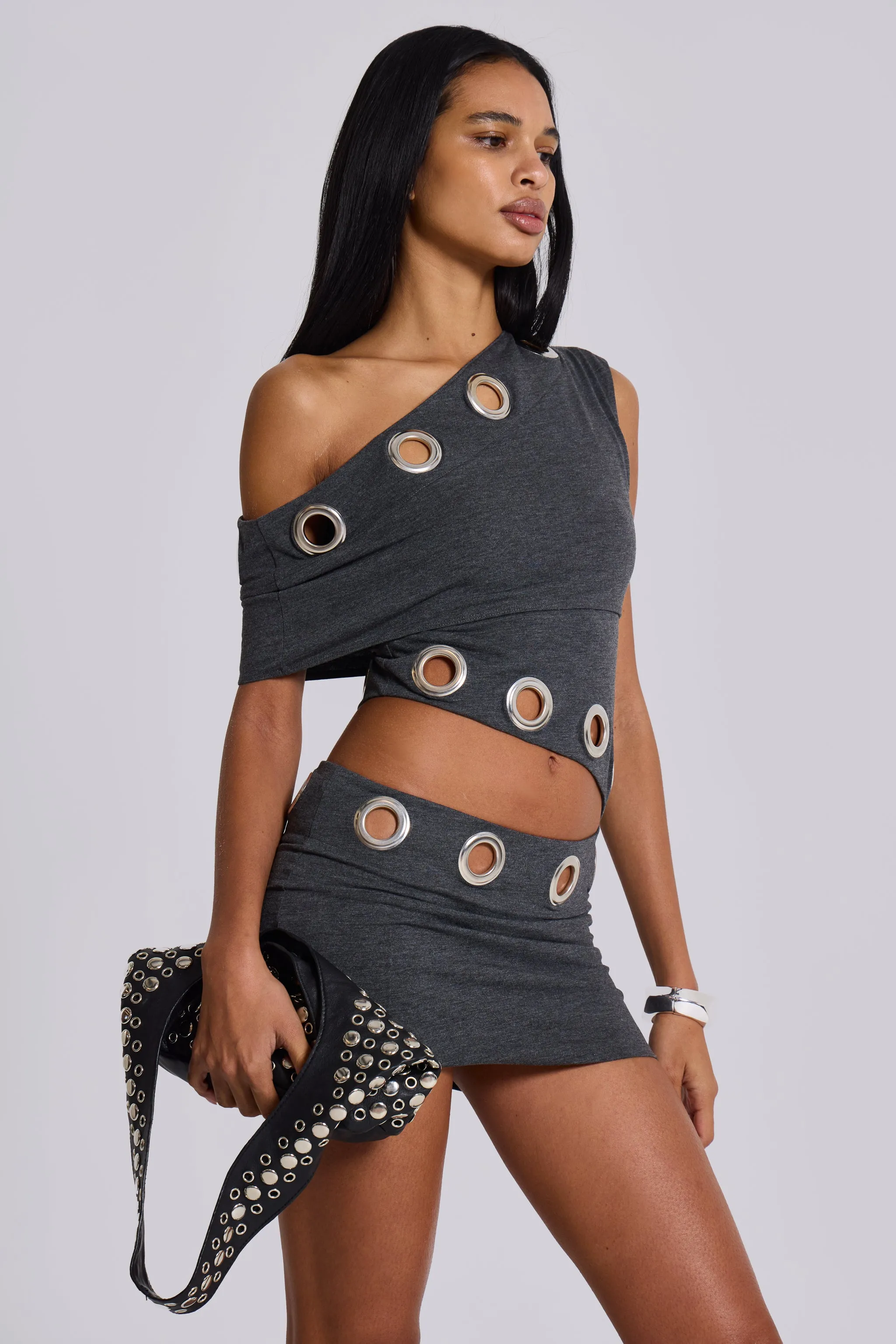 Zarco Asymmetric Mini Dress With Eyelets
