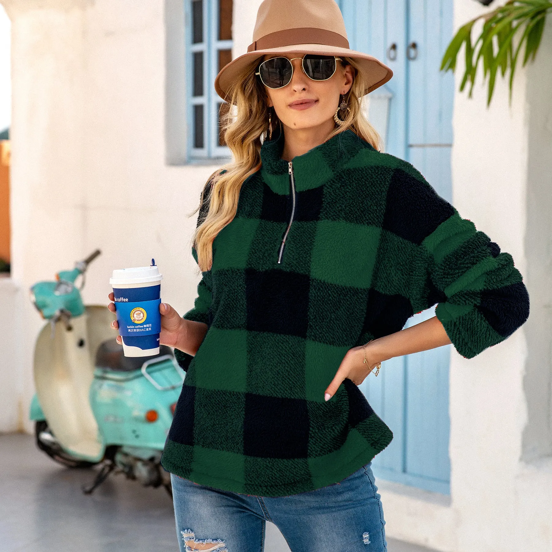 Zip Up Long Sleeve Sweatshirt Fleece Pullover Outwear Coat